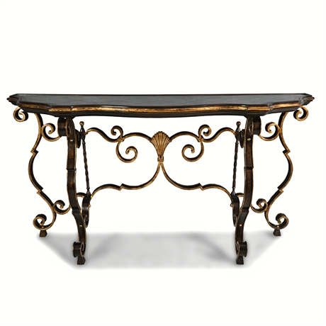 Maitland-Smith Aria Bronze Console Table — Mirrored Top, 68"W