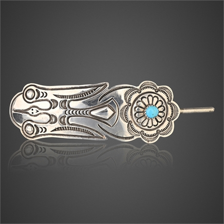 Vintage Navajo Sterling Silver Peyote Bird Barrette — Turquoise
