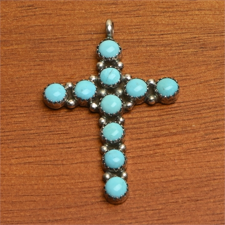 Sterling Turquoise Navajo Cross Pendant by Lenora Begay