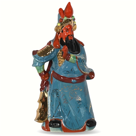 Vintage Chinese Red Face Guan Yu Gong Warrior Statue