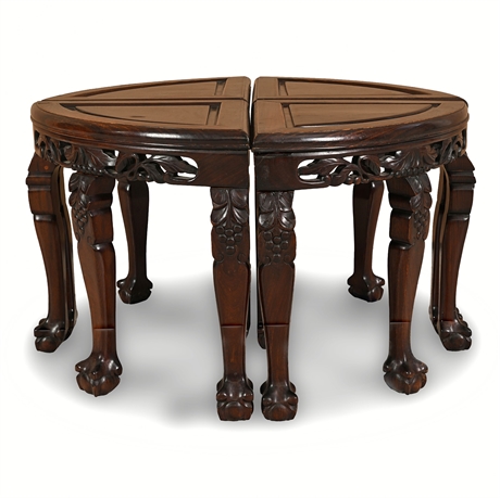 Chinese Carved Hardwood Four-Part Segmented Quarter-Round Stools
