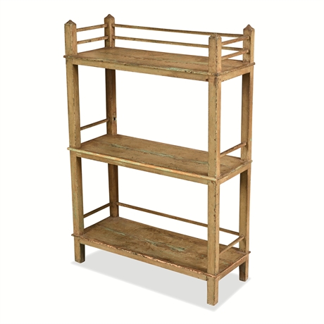 Painted Wood Three-Tier Open Standing Shelf, Original Green Surface