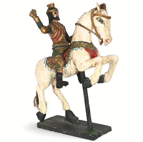 Vintage Polychrome Sculpture of Santiago Matamoros on Horseback