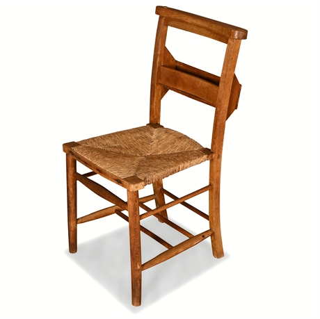 Vintage Rush Seat Country Chair with Rear Storage Compartment