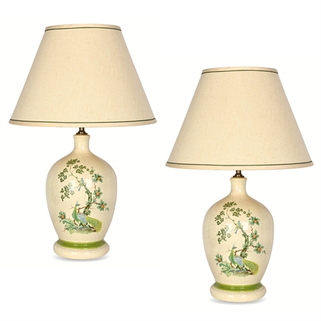 Pair Vintage Peacock Lamps