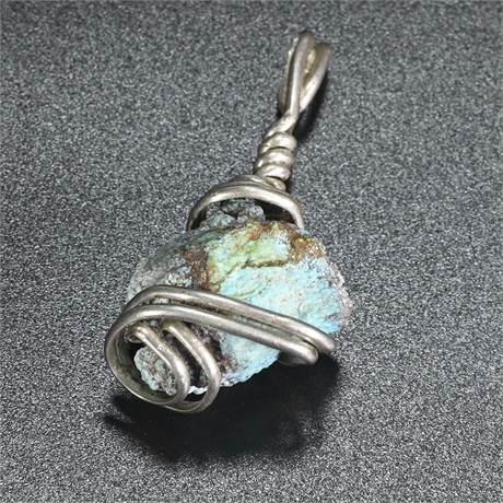 Sterling Wrapped Natural Turquoise Pendant