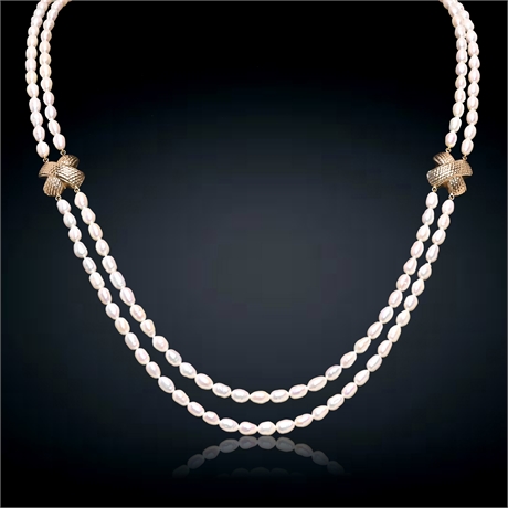 14k Double Strand Baroque Pearl Necklace