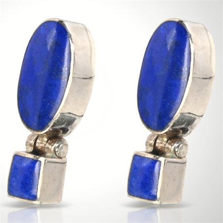 Vintage Taxco Lapis & Sterling Silver Earrings