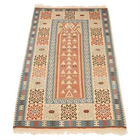 Mid-20th C. Turkish Anatolian Kilim — Handwoven Wool, 4’ x 5’7”