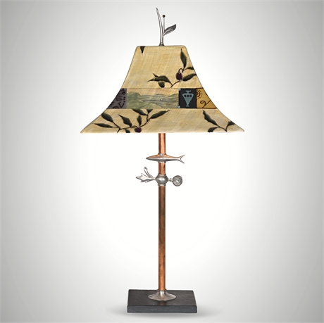 Ugone & Thomas 1998 Hand-Painted Lamp – Ceramic Shade, Slate Base