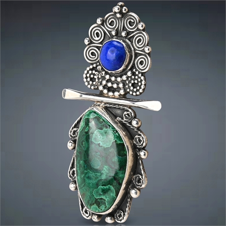 Malachite & Lapis Figural Brooch