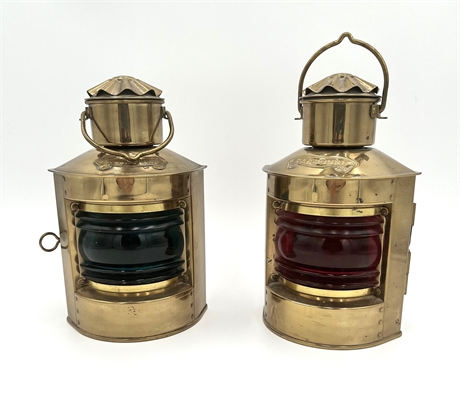 Set of Vintage Nautical Antique Oil Brass Ship Lamps