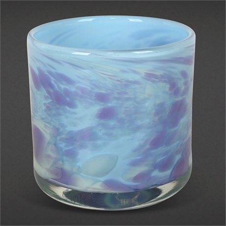 Ebelhare Signed Studio Art Glass Vase — Blue & Lavender, 4″x4″, 1989