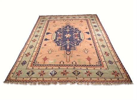 Indian Cotton Dhurrie Rug — 8’10” x 11’9”, Geometric Design, c. Late 20th C.