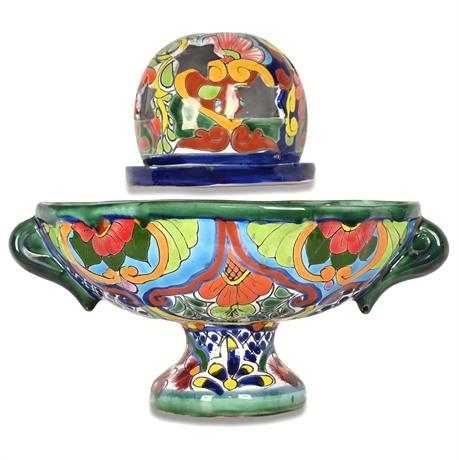 Hand-Painted Talavera Pottery Centerpiece Bowl & Votive Set