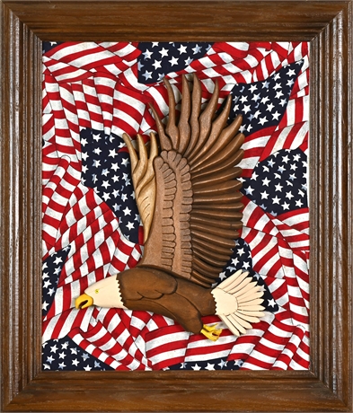 Patriotic Eagle Wood Carving by Orv. Hampton