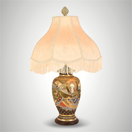 Ornate Japanese Satsuma Style Figural Ceramic Table Lamp