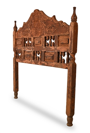Antique Spanish Revival Sacred Heart Headboard — Hand-Carved, Mexico