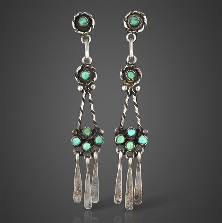 Transitional Navajo Sterling Silver Turquoise Dangle Earrings c. 1950s–60s