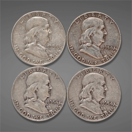 (4) 1954 Franklin Silver Half Dollars