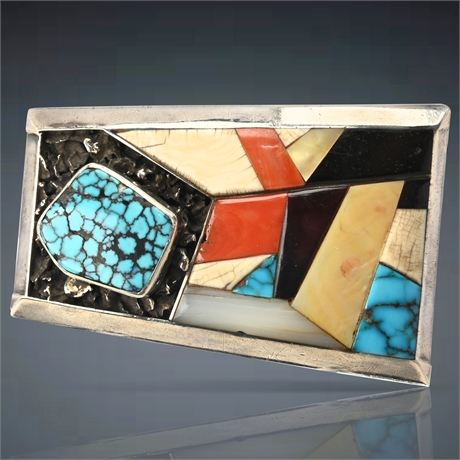 Navajo Contemporary Sterling Silver Belt Buckle by Richard Tsosie