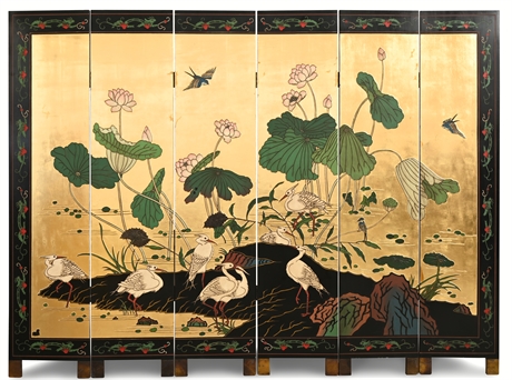 Six-Panel Chinese Coromandel Folding Lacquered Screen