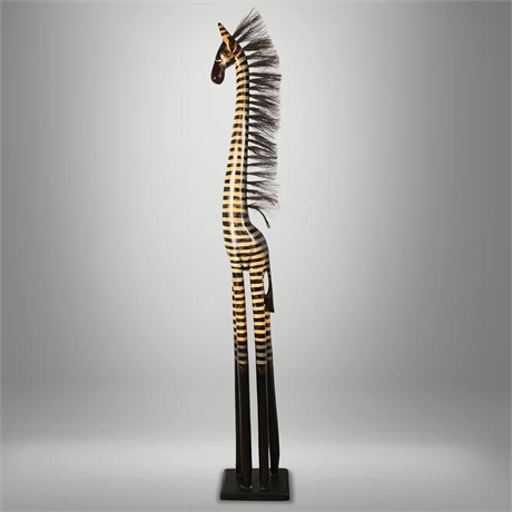 Tall Wooden Zebra Sculpture — 81", Black & Gold