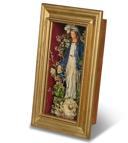 Vintage Blessed Virgin Mary Catholic Petition Shadow Box Wall Altar Shrine