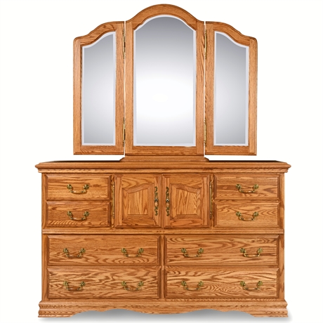 Furniture Traditions Oak Dresser with Jewelry Mirror Armoire