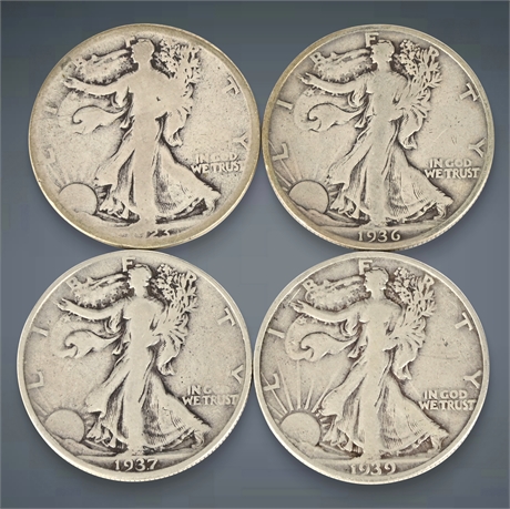 (4) Walking Liberty Silver Half Dollars