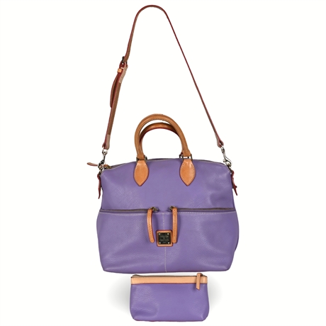 Dooney & Bourke "Dillen Double Pocket Satchel" Lilac & Tan with Coin Purse