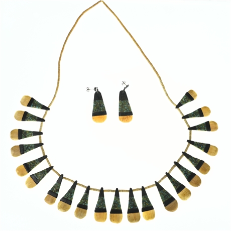 Bone & Turquoise Necklace & Earring Set