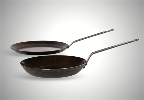 Pair of de Buyer “Mineral B” Carbon Steel Fry Pans — Made in France