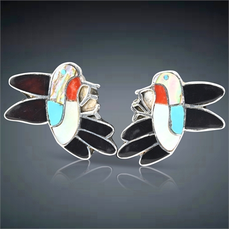 Vintage Ella Gia Zuni Inlaid Hummingbird Earrings