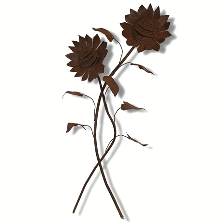 7-Foot Rustic Metal Sunflower Yard Sculpture, Weathered Charm