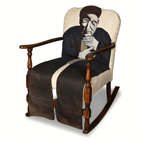 Rocking Armchair with Handcrafted Textile Portrait Upholstery