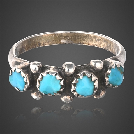 Vintage Zuni Sterling Silver Ring with Turquoise Cabochons, Size 5.25