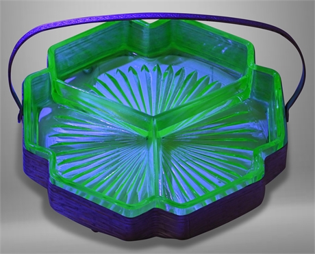 Uranium Glass Divided Serving Dish