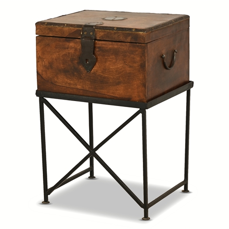 Vintage Wood Treasure Style Chest on Iron Stand