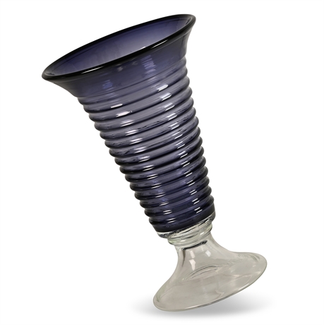 12" Ribbed Glass Pedestal Vase