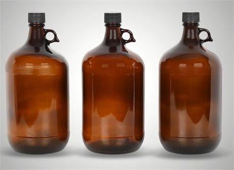 (3) Gallon Amber Apothecary Jugs with Phenolic Caps