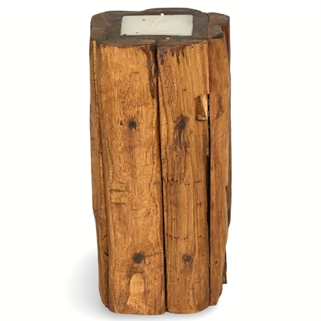 12" Teak Wood Pillar Candle