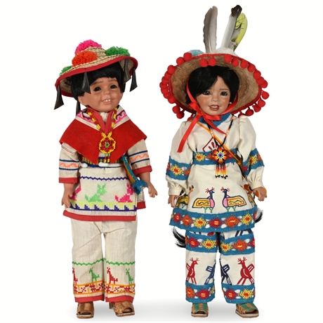 Mexican Folk Art Handmade Huichol Dolls