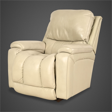La-Z-Boy Power Rocker-Recliner in Cream Leather — Power Headrest, Recline+Lumbar