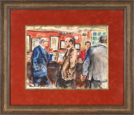 Marshall Goodman Watercolor – Bar Scene, Framed