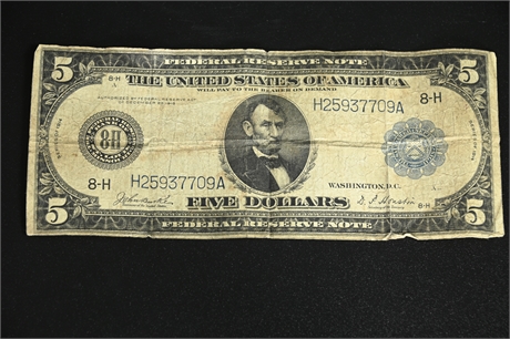1914 $5 Large Federal Reserve Note (Blue Seal)