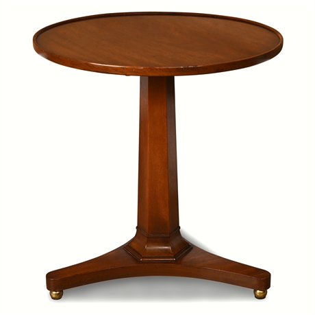 Kittinger Mahogany Pedestal Side Table — 22" Round, Brass Ball Feet