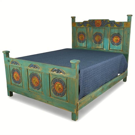 Hand-Painted Hacienda Style Rustic Queen Bed