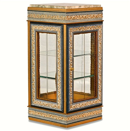 Carved And Giltwood Tabletop Display Cabinet With Marble Top