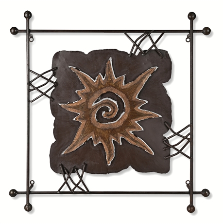 Mexican Iron Wall Sculpture with Spiral Sun Motif, 26"